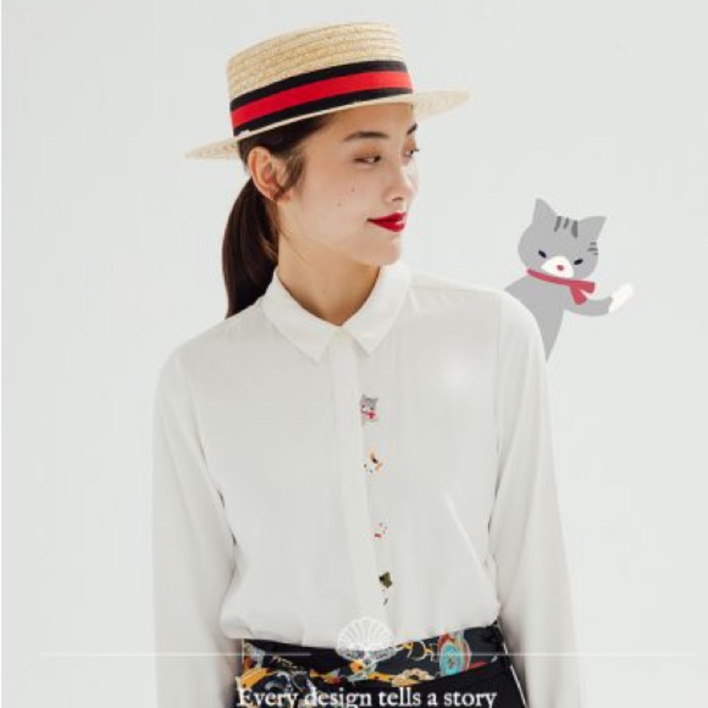 Miss Patina White Button Down Beatles Cats